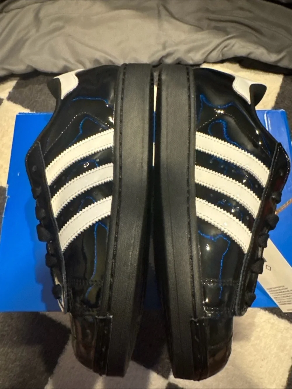 adidas Black White Superstar II Sneakers with Gold Logo - Picture 3 of 7